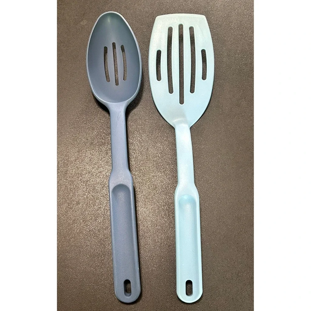 Pampered Chef Blue Nylon Slotted Spatula Turner&Spoon SET Heat Resistant Retired